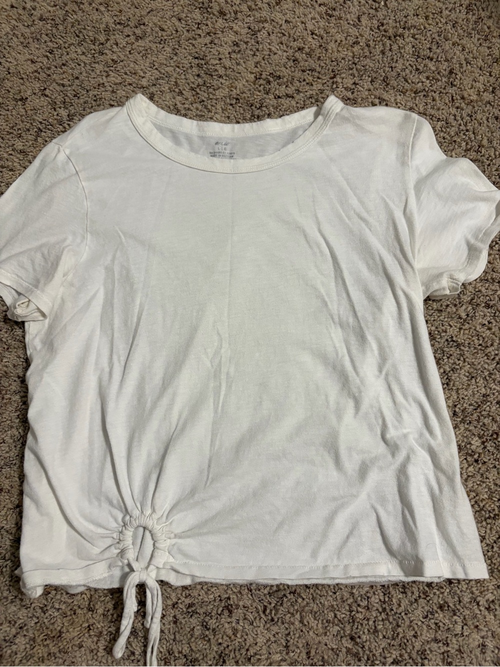 aerie White Short Sleeve Tie-Hem Crop Top